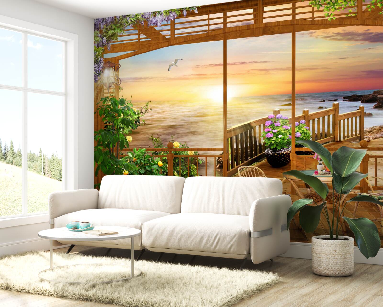 Fotobehang terras met zeezicht