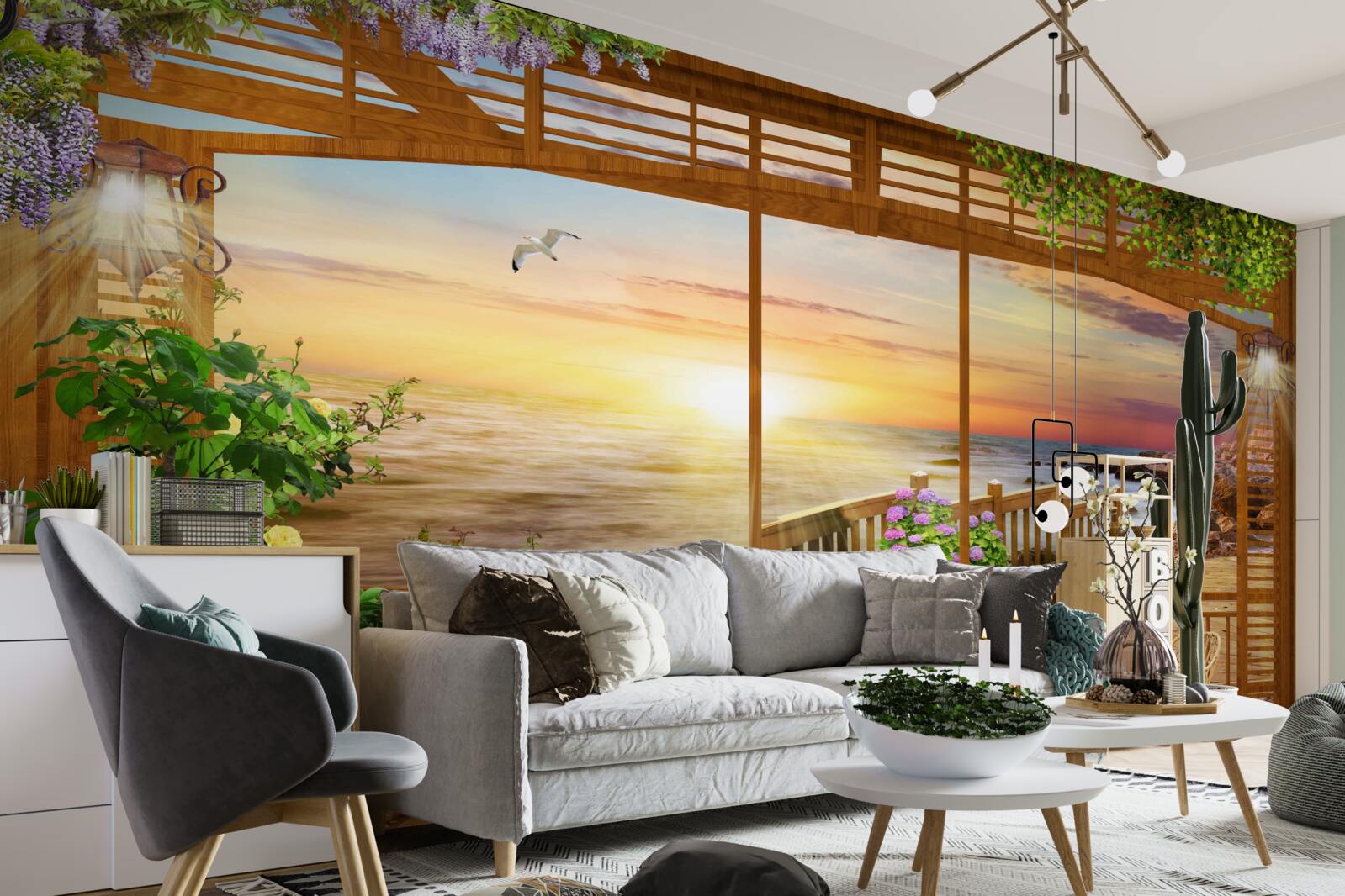 Fotobehang terras met zeezicht