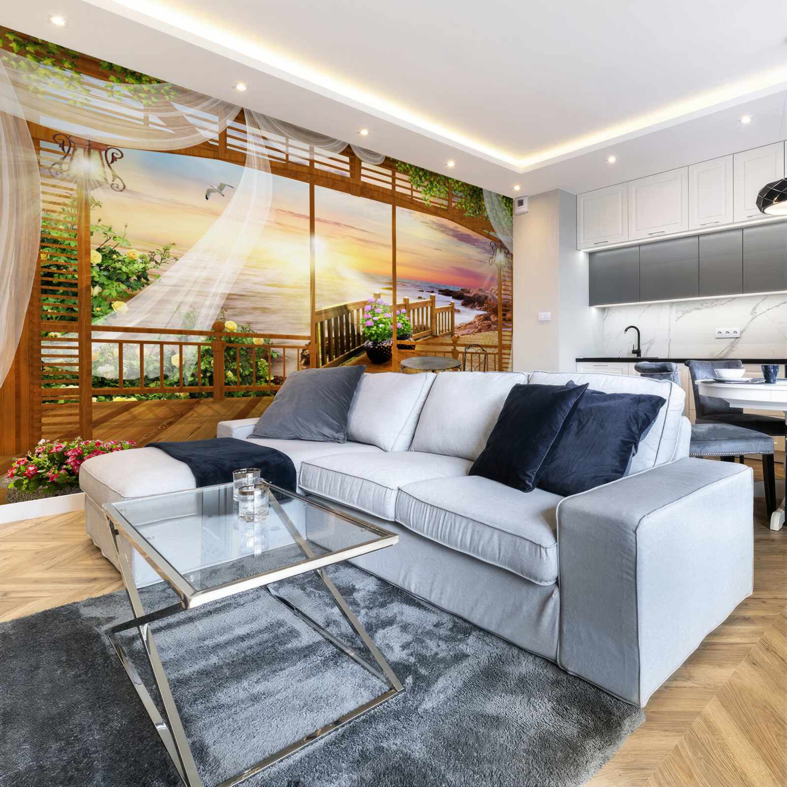 Fotobehang prachtig balkon met geweldig uitzicht