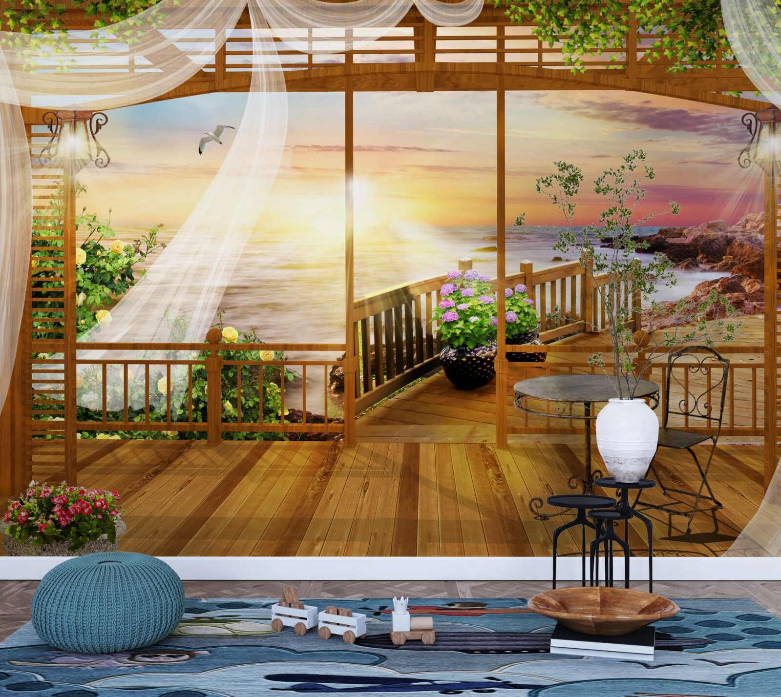 Fotobehang prachtig balkon met geweldig uitzicht