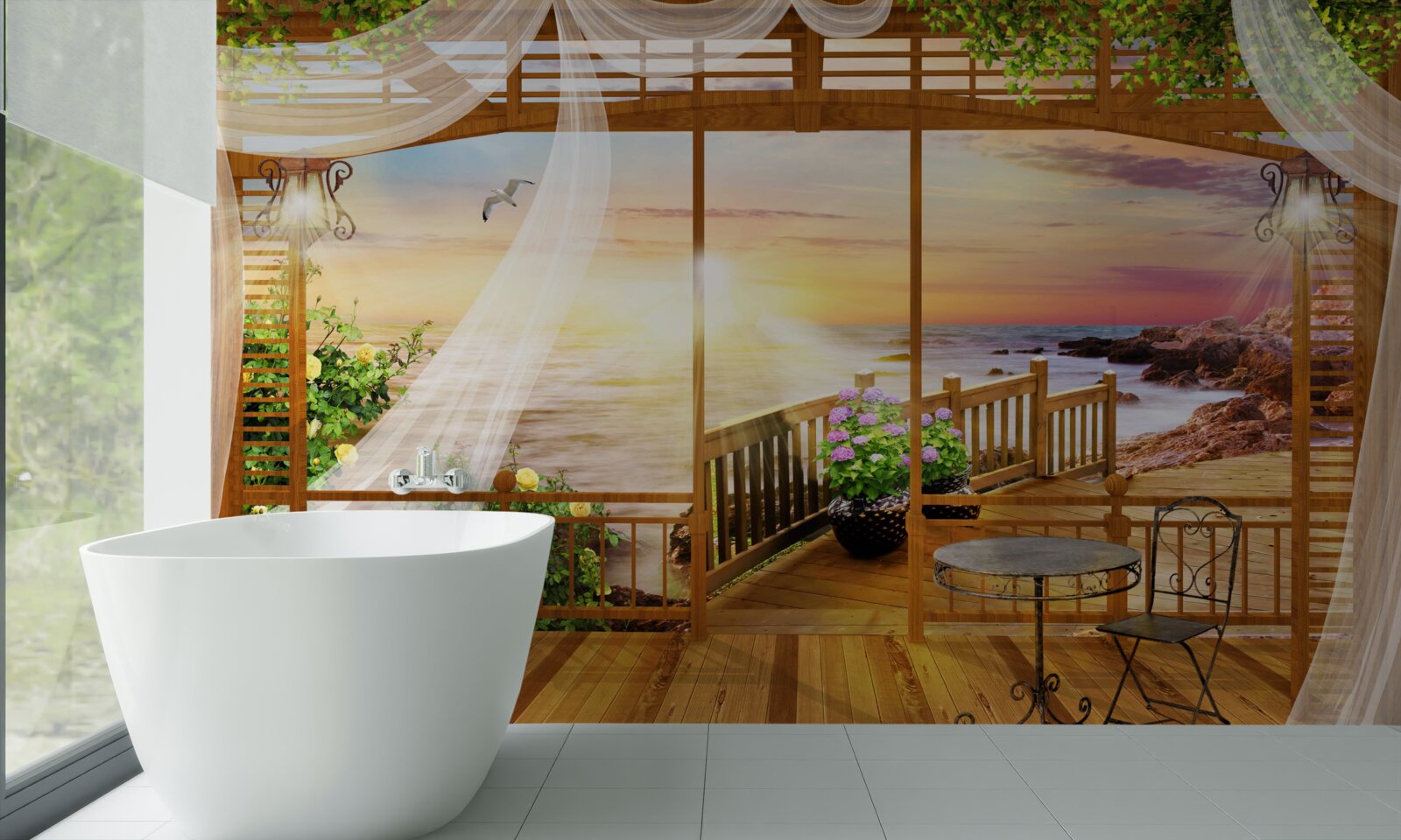 Fotobehang prachtig balkon met geweldig uitzicht