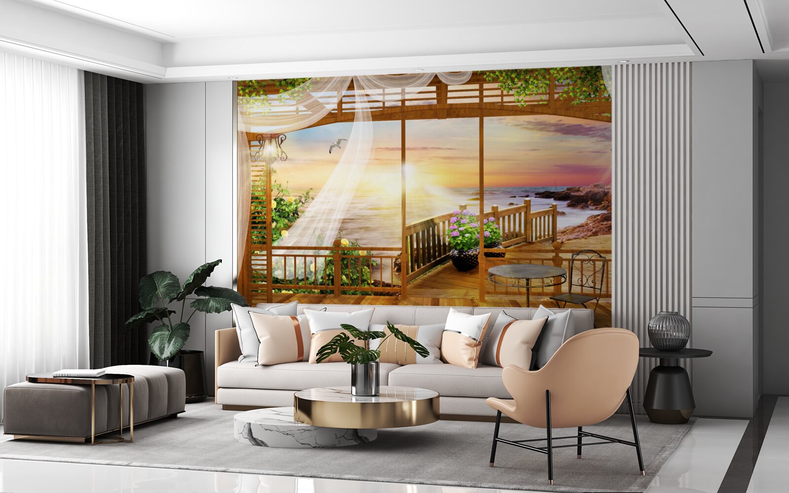 Fotobehang prachtig balkon met geweldig uitzicht