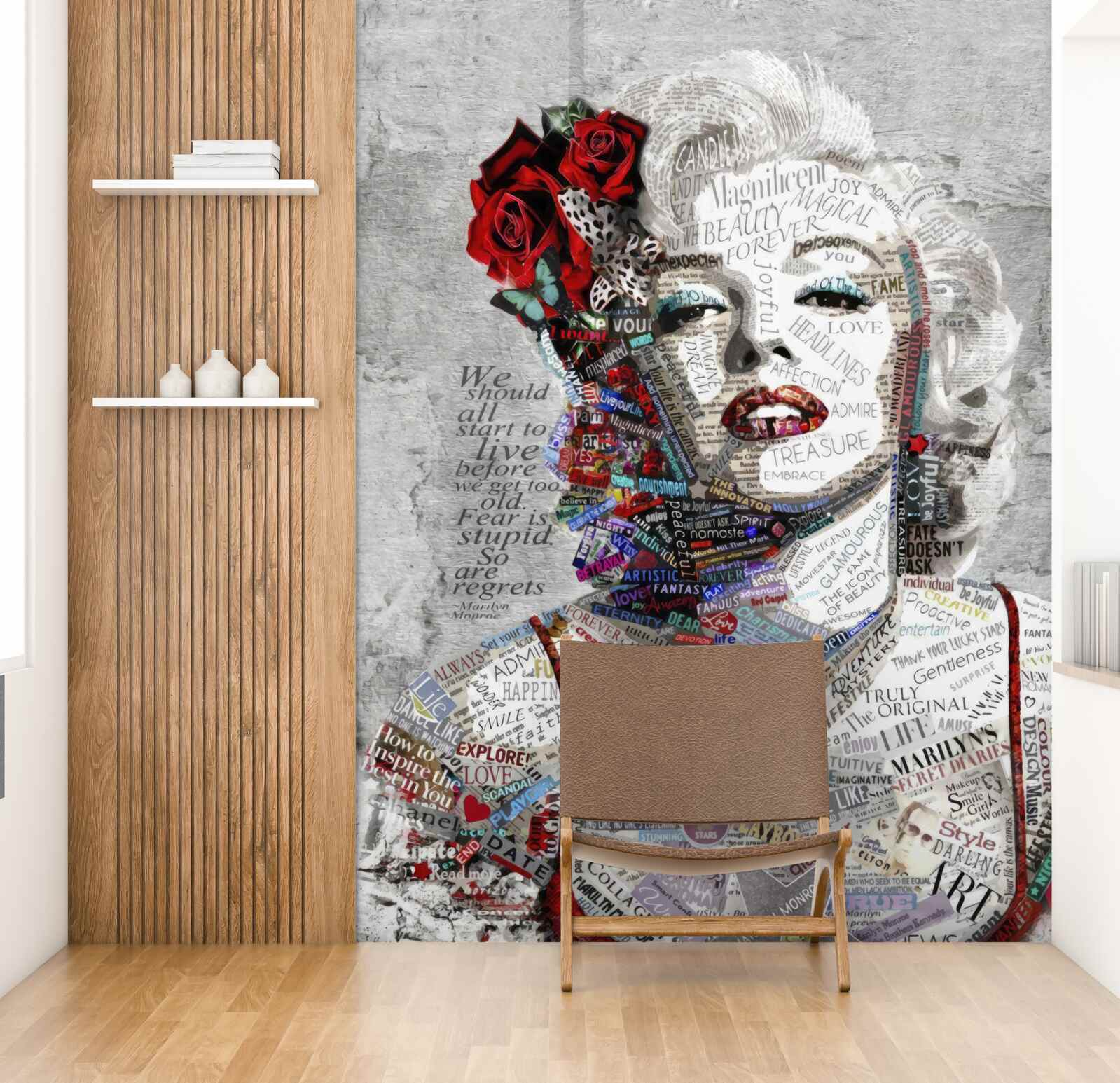 Fotobehang marilyn monroe met rode rozen in haar haar