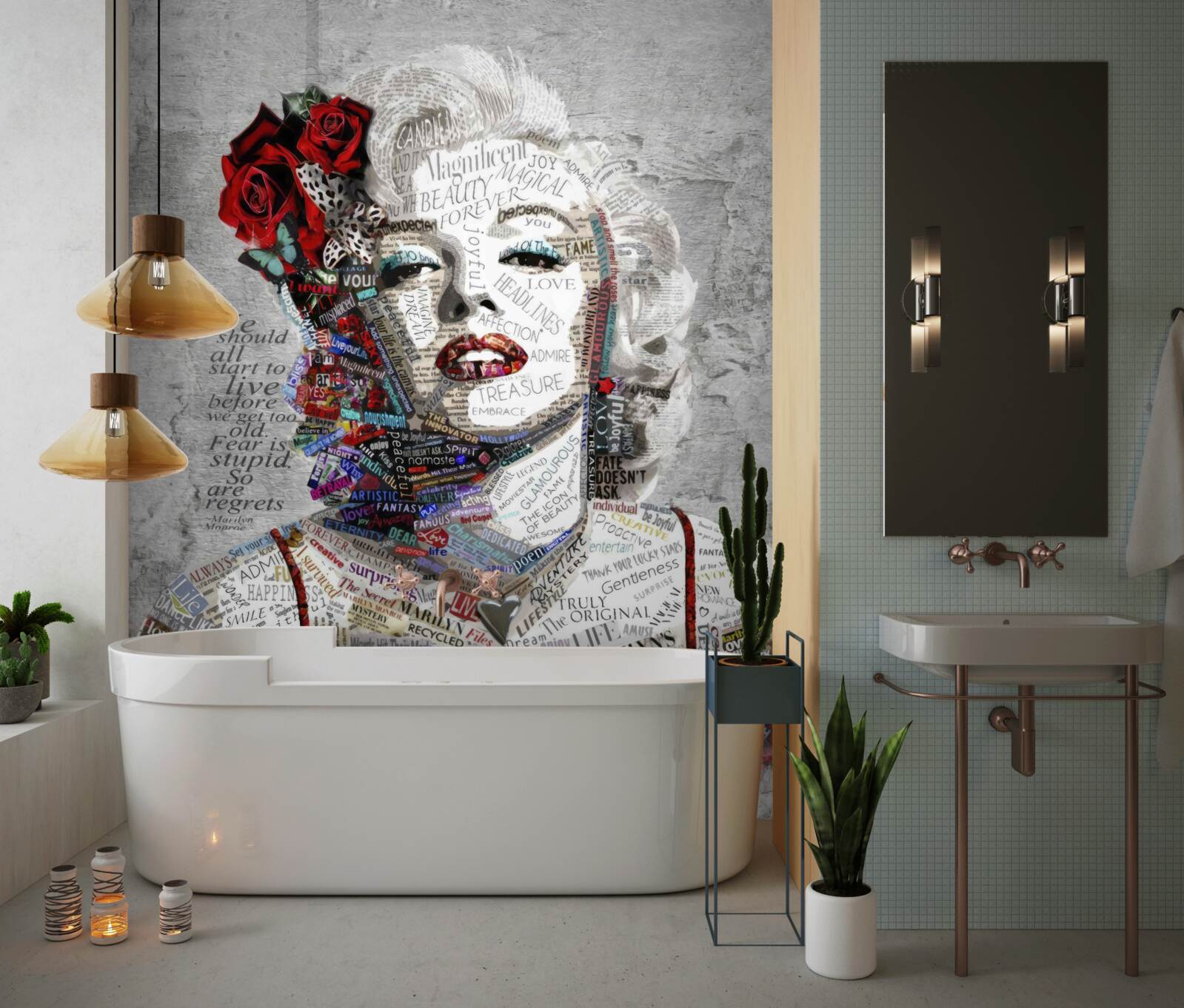 Fotobehang marilyn monroe met rode rozen in haar haar