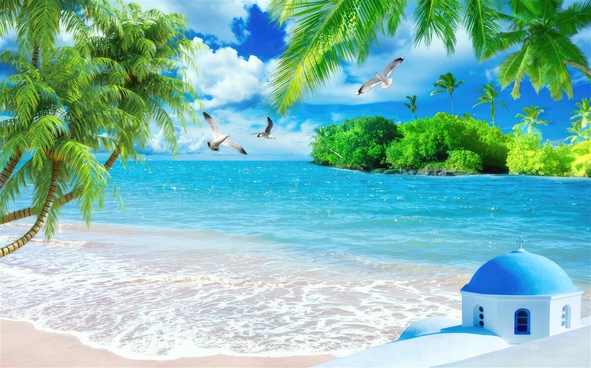 Fotobehang tempel aan zee