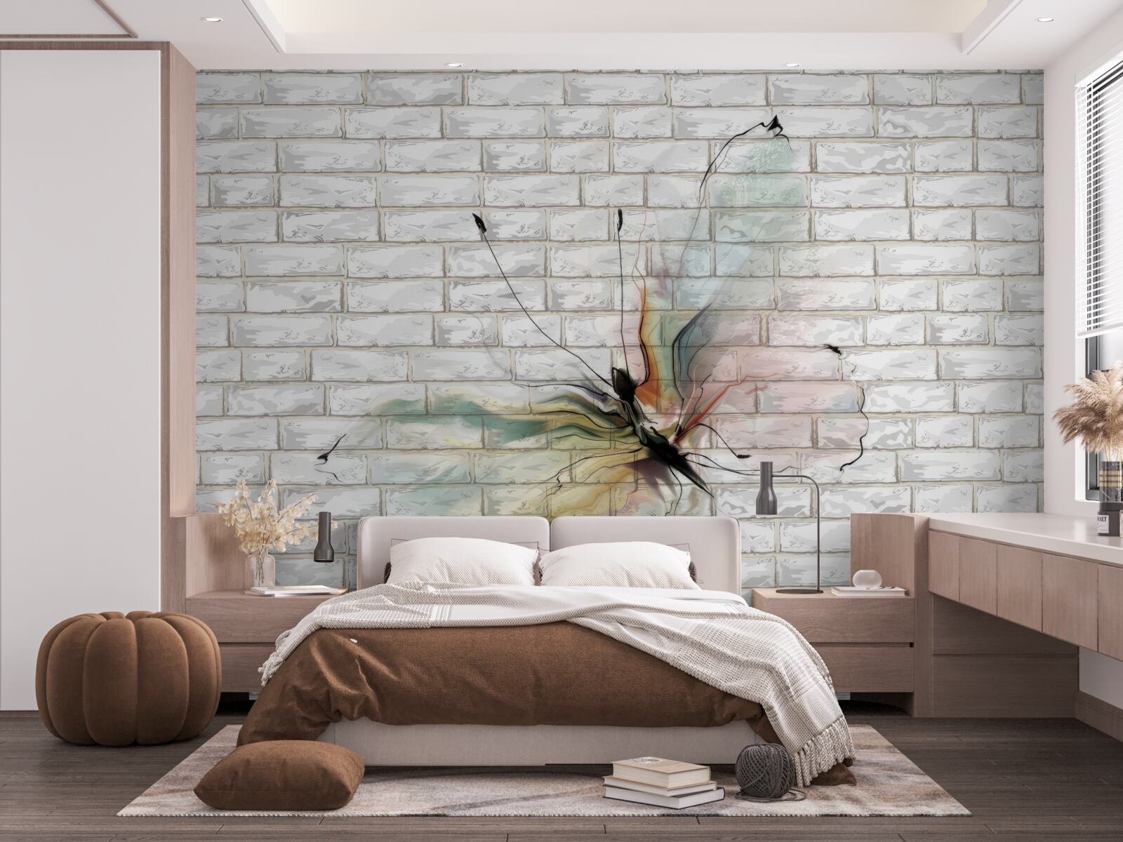 Fotobehang vlinder met transparante vleugels op een muur