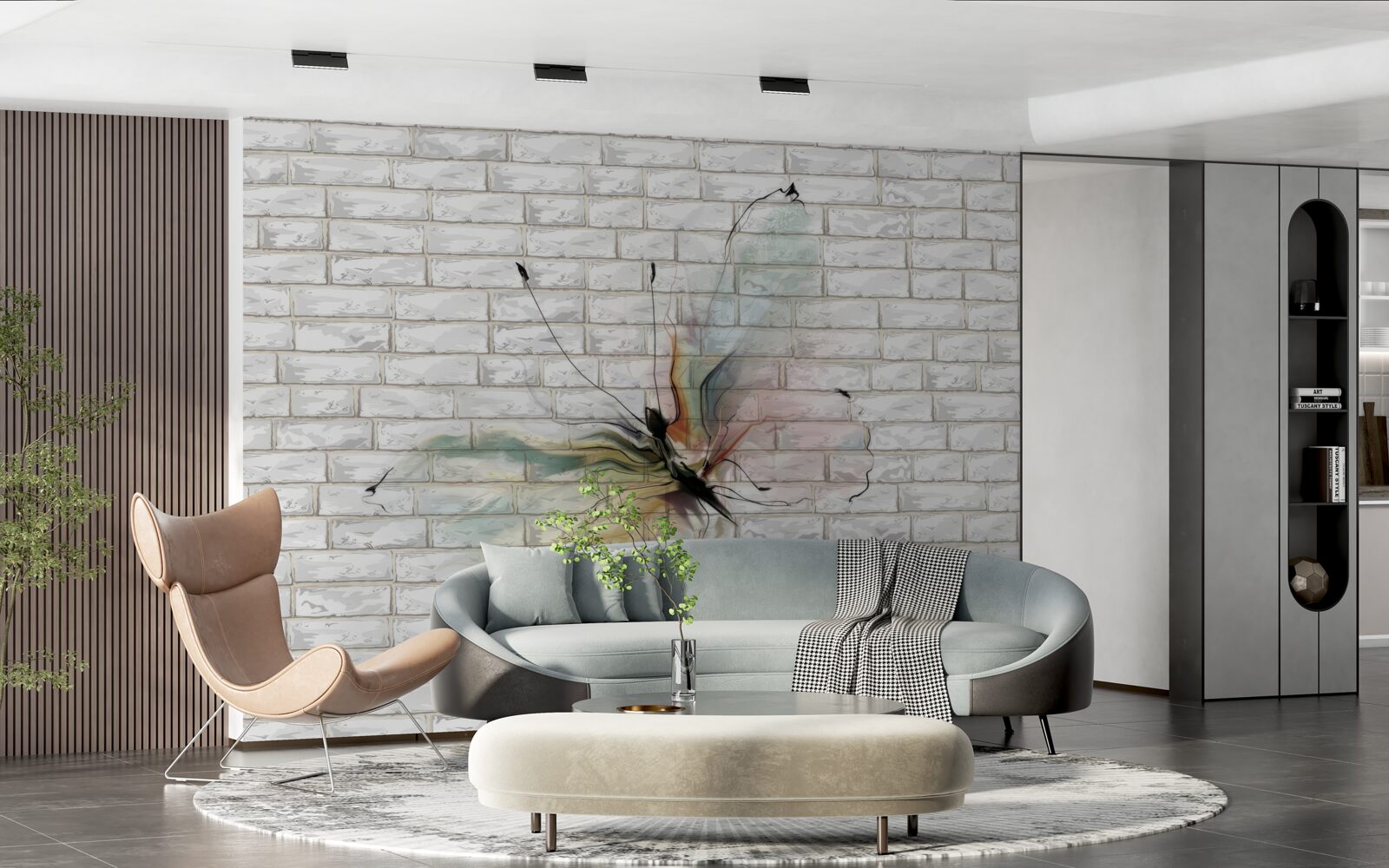 Fotobehang vlinder met transparante vleugels op een muur