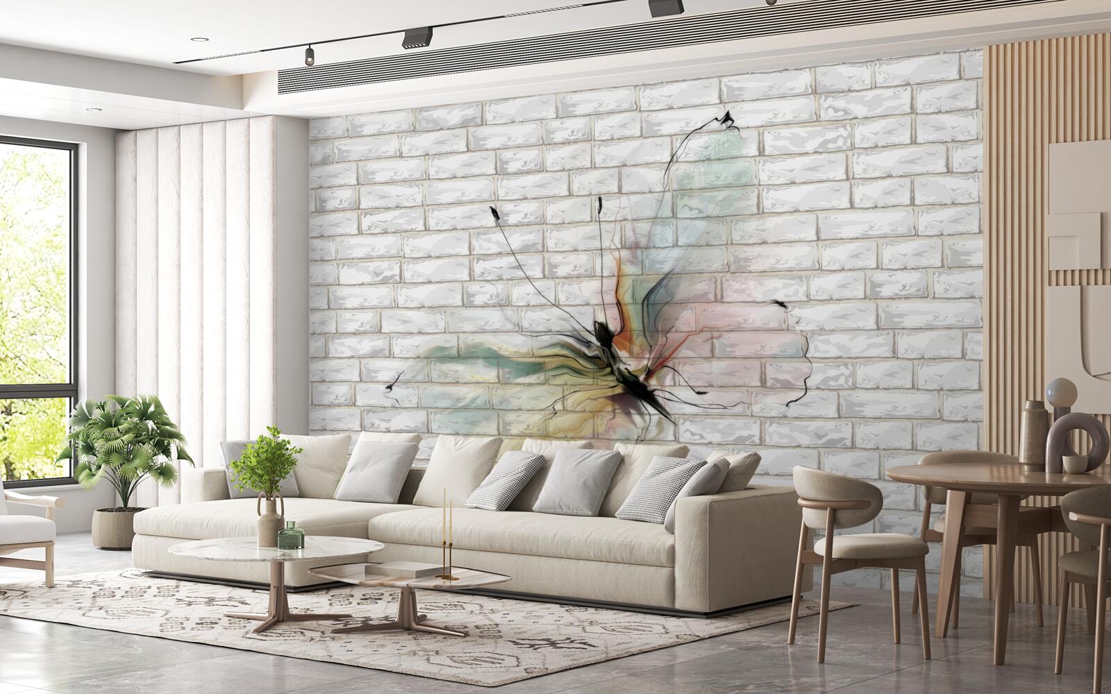 Fotobehang vlinder met transparante vleugels op een muur