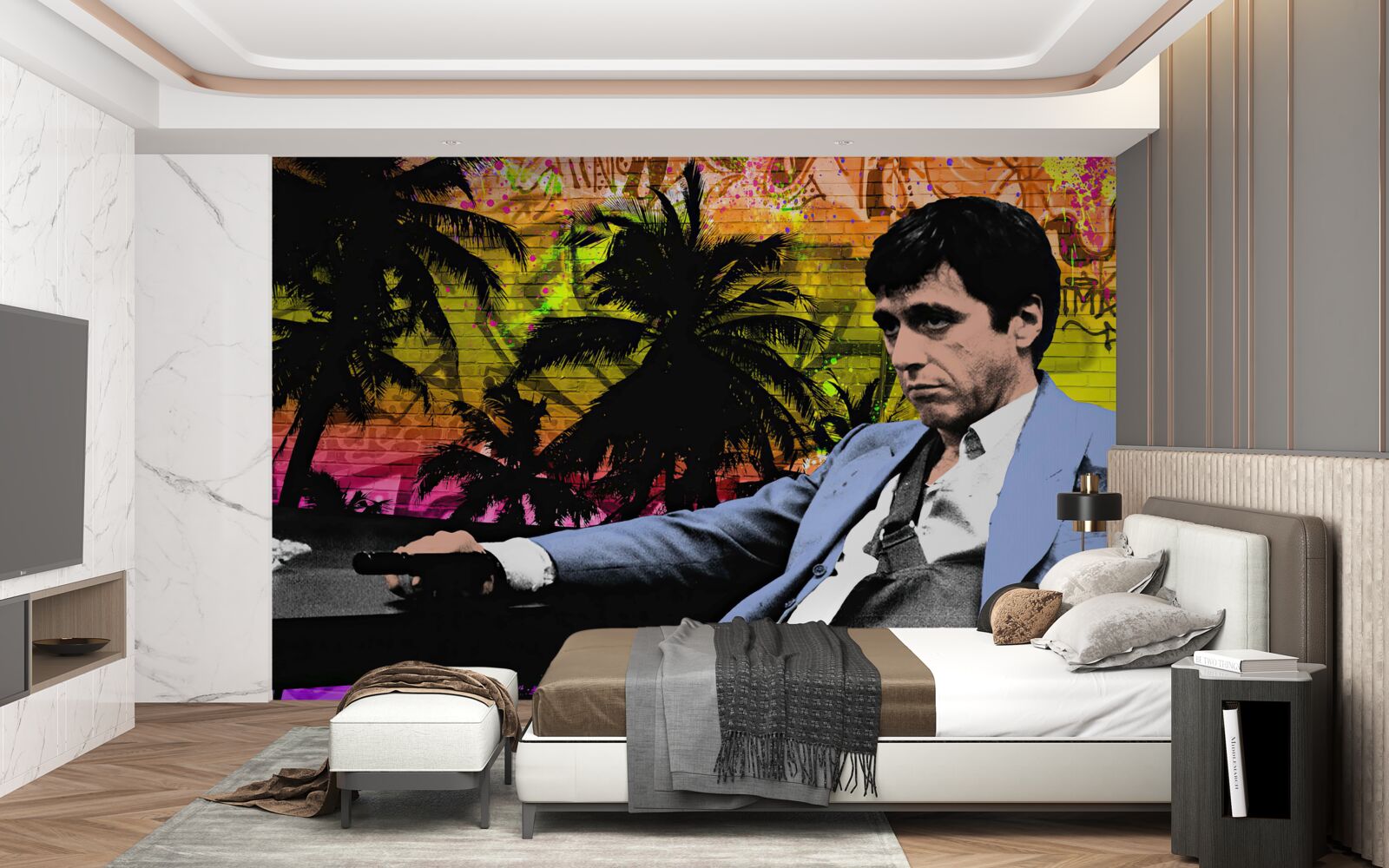 Fotobehang een verdrietige man zat aan een tafel