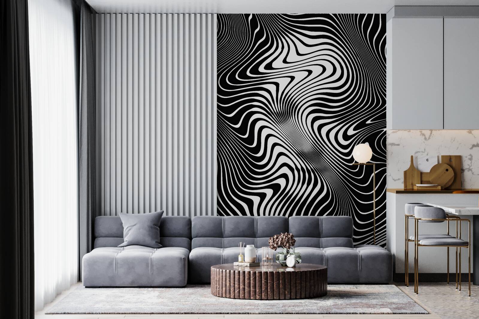 Fotobehang beeld van een meisje met abstracte contouren