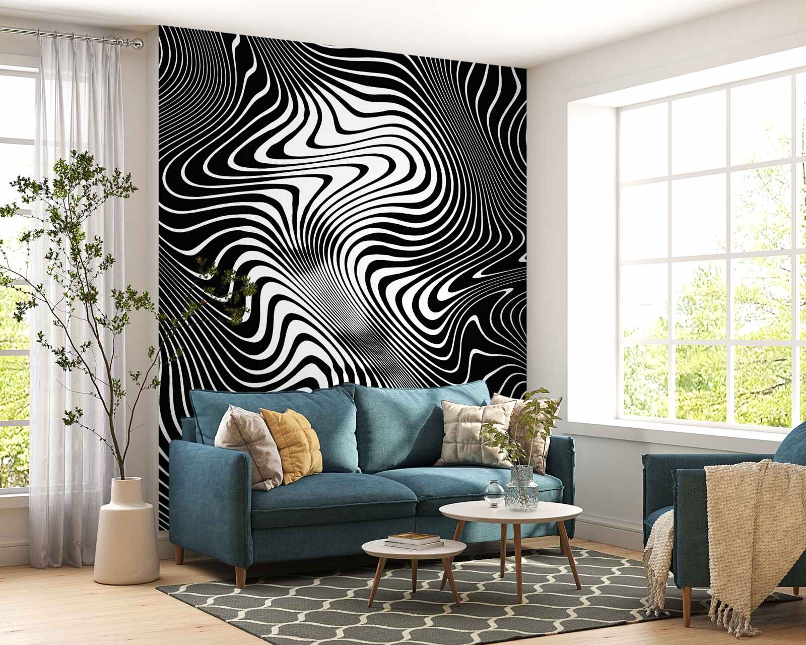 Fotobehang beeld van een meisje met abstracte contouren