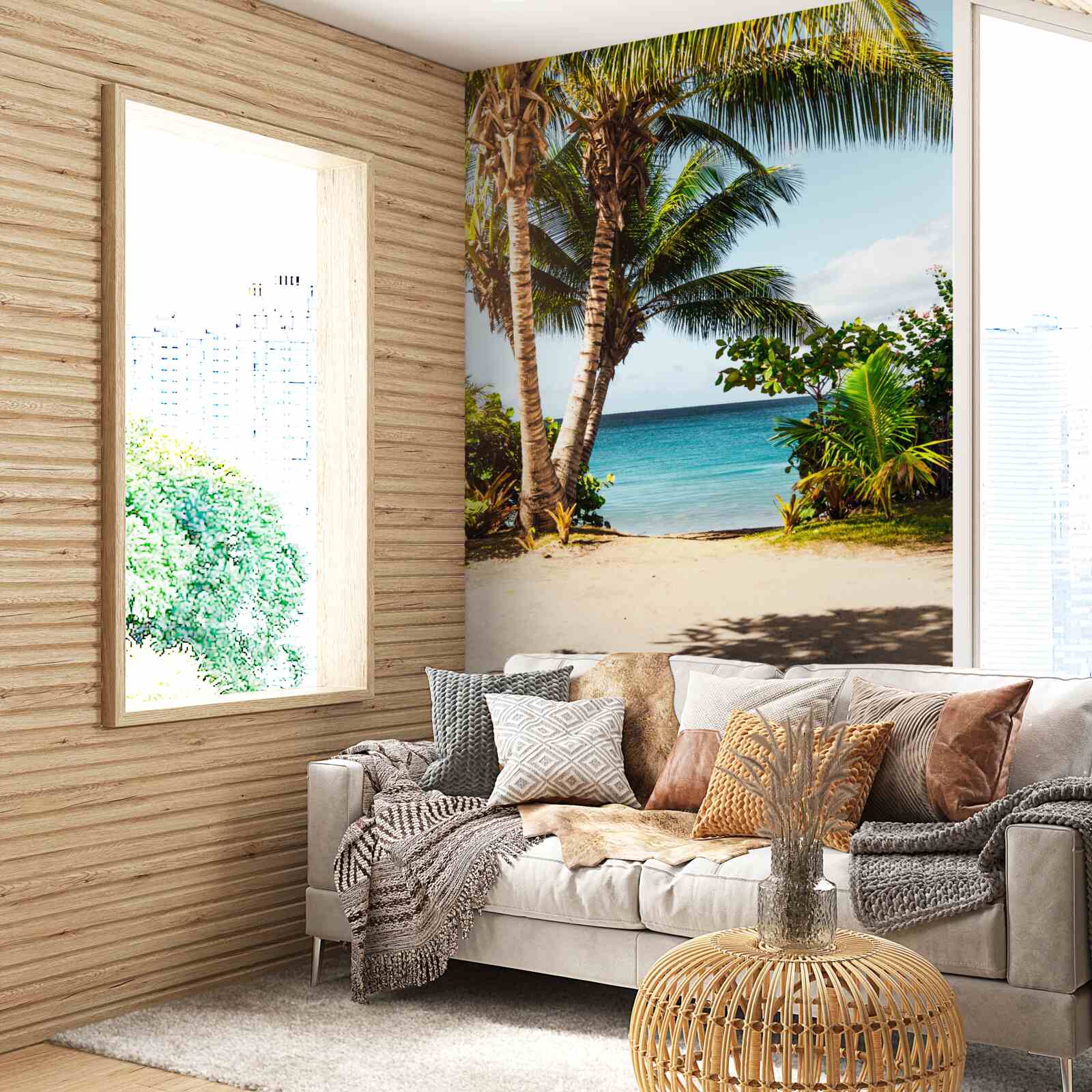 Fotobehang bomen en struiken op het strand