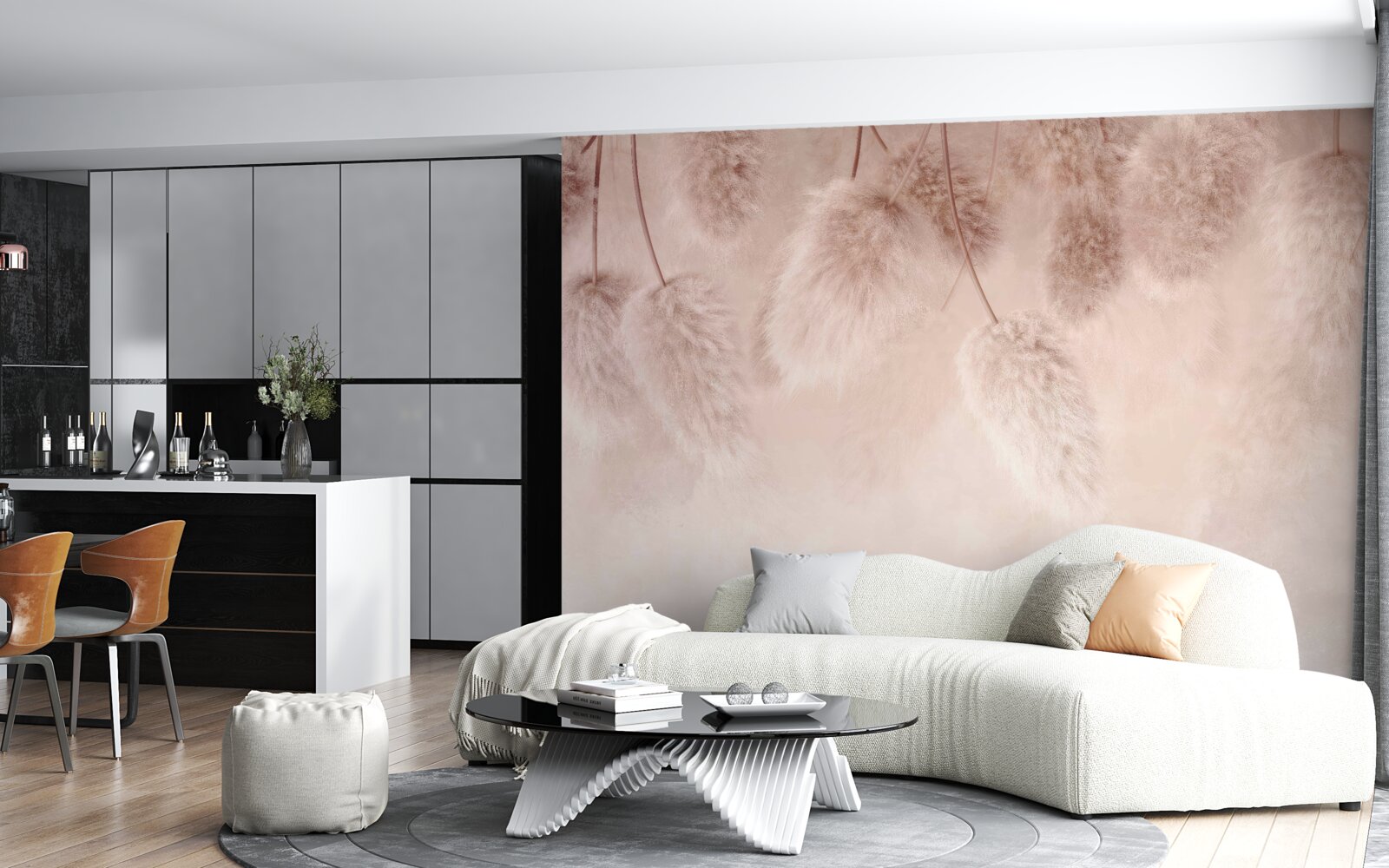 Fotobehang gedroogde bloemen op roze achtergrond