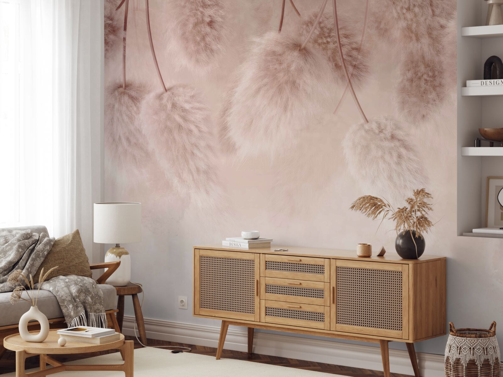 Fotobehang gedroogde bloemen op roze achtergrond