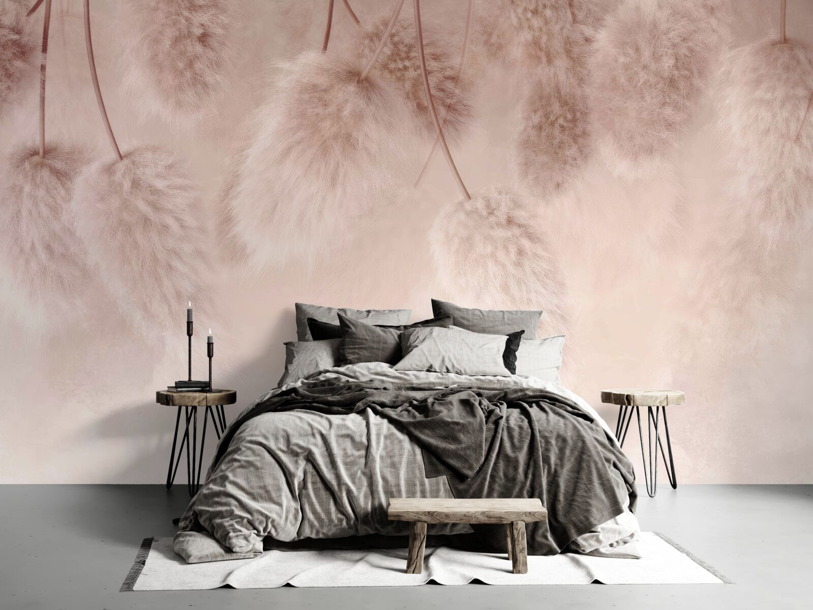 Fotobehang gedroogde bloemen op roze achtergrond