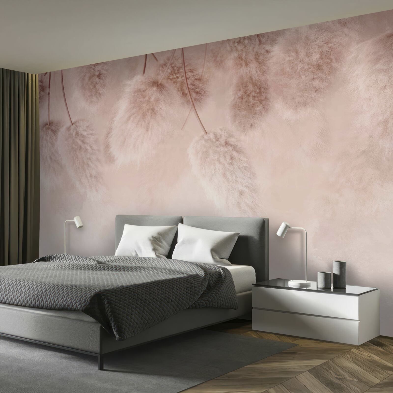 Fotobehang gedroogde bloemen op roze achtergrond