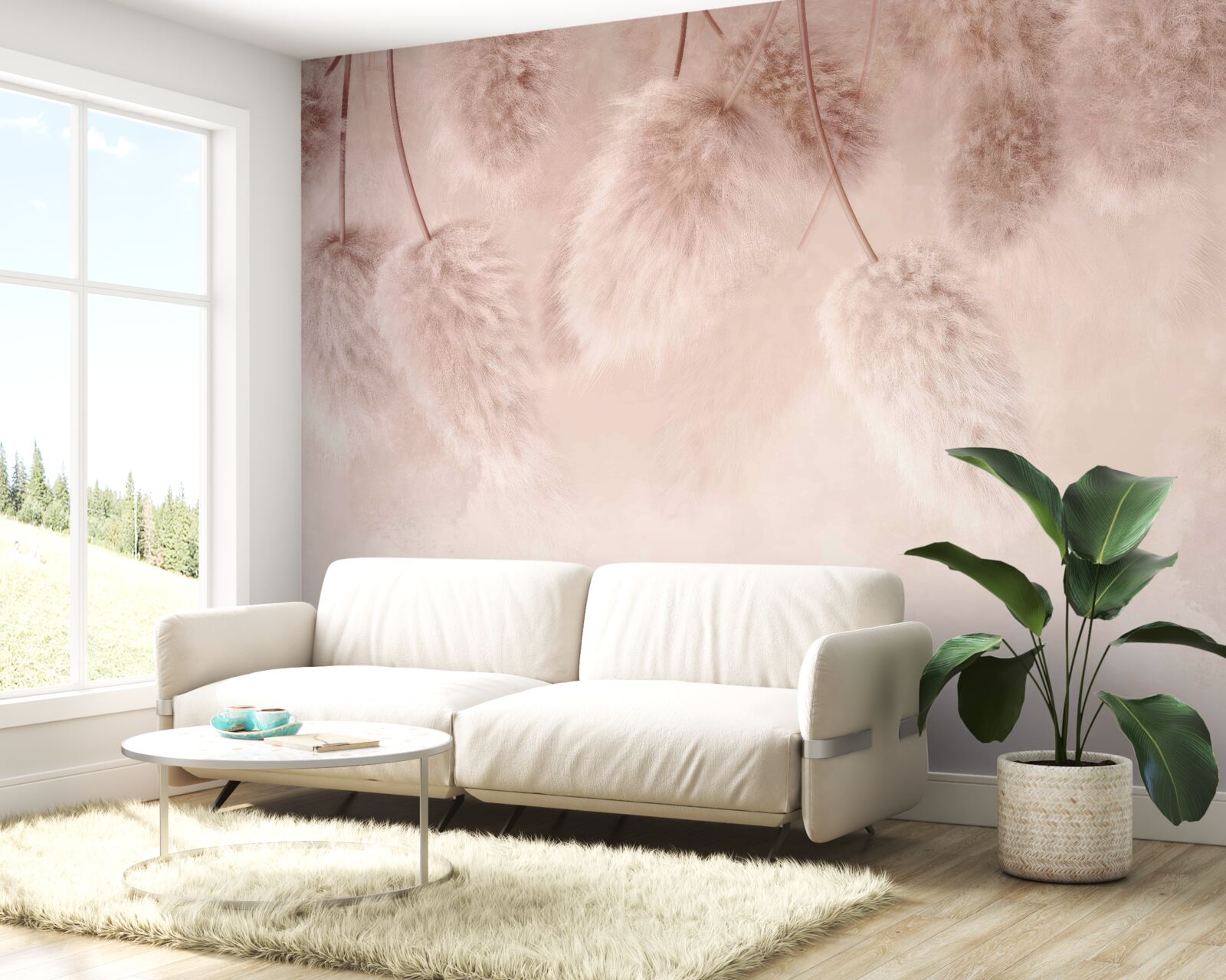 Fotobehang gedroogde bloemen op roze achtergrond