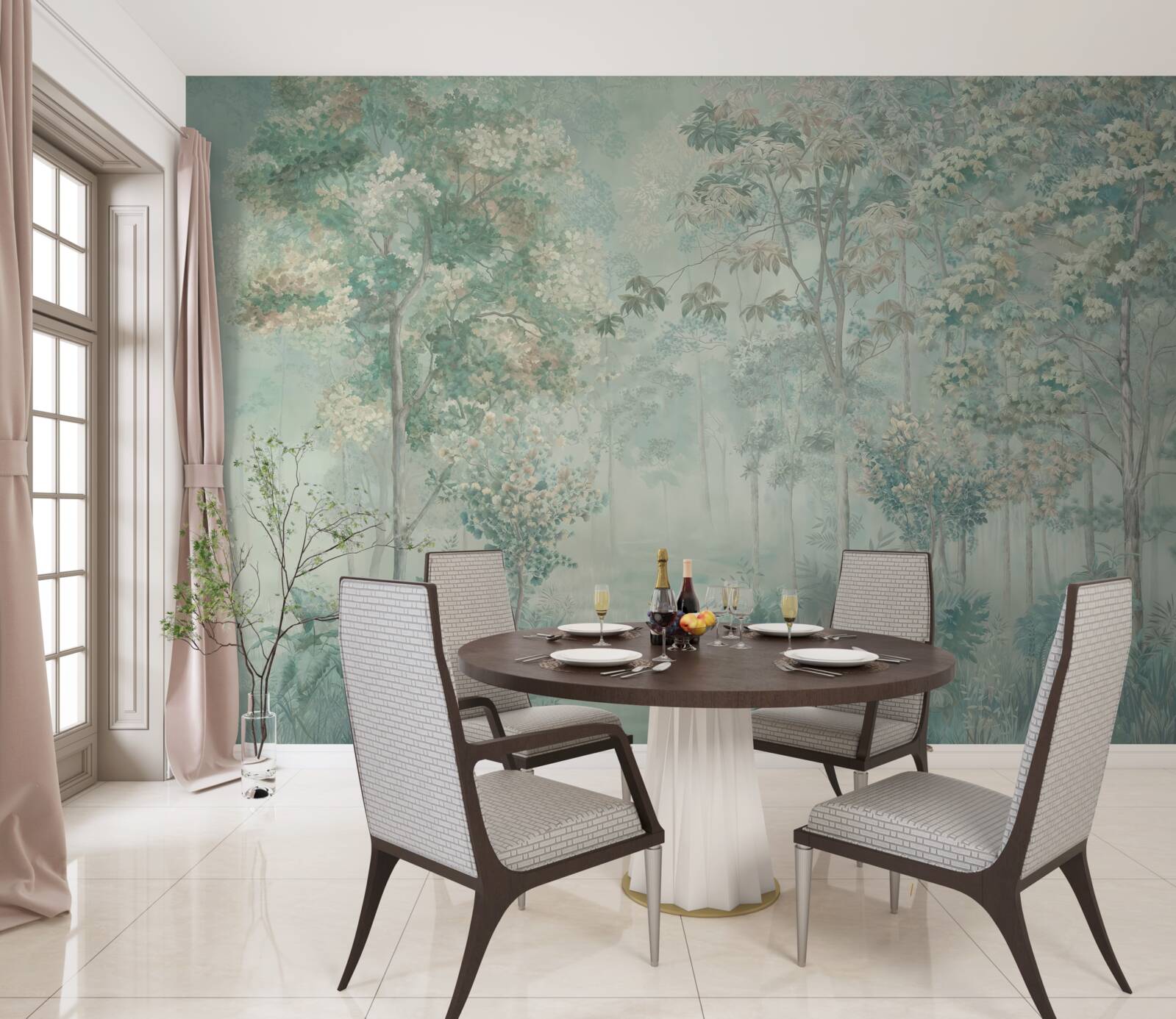 Fotobehang mysterieus bos gehuld in mist