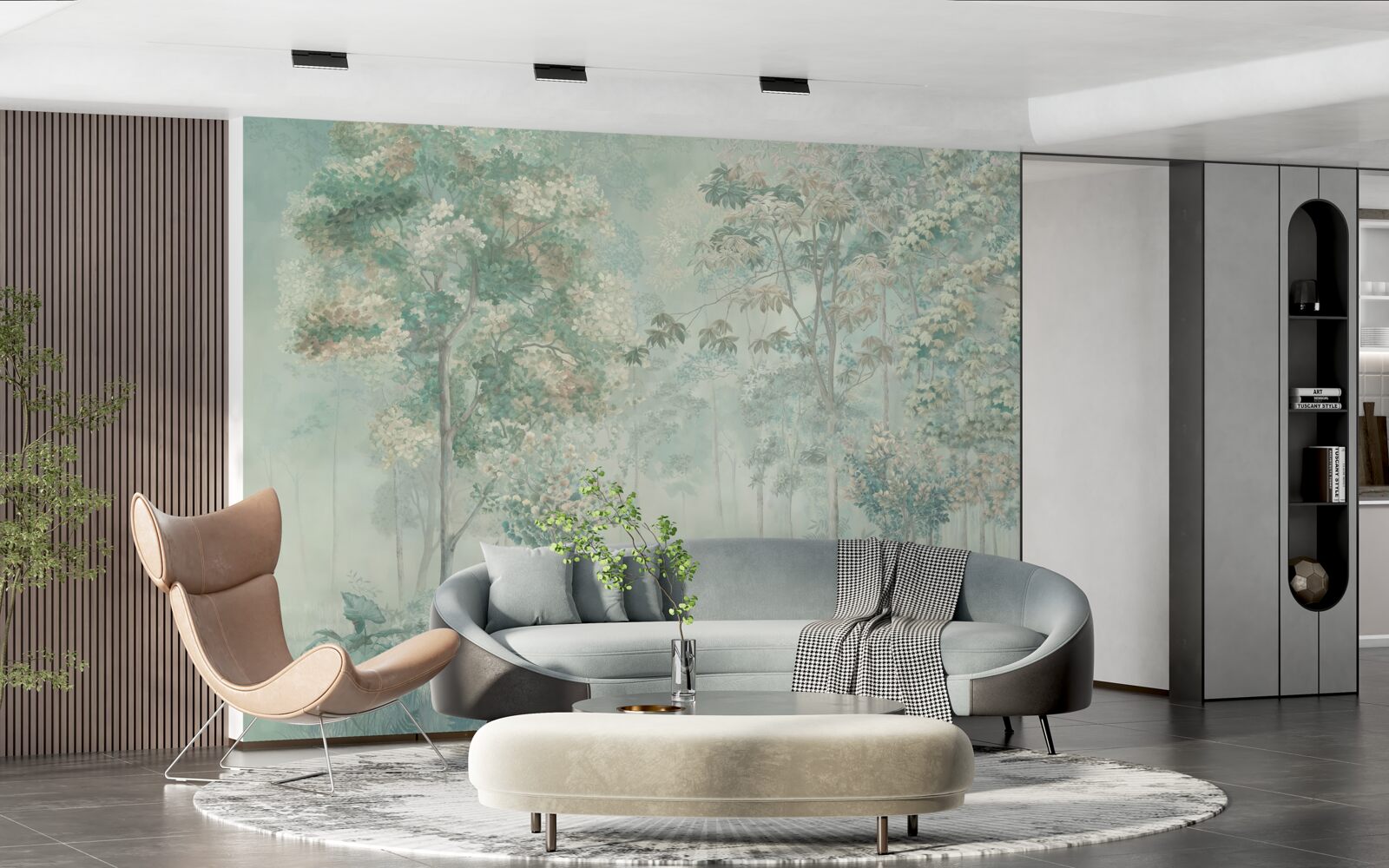 Fotobehang mysterieus bos gehuld in mist