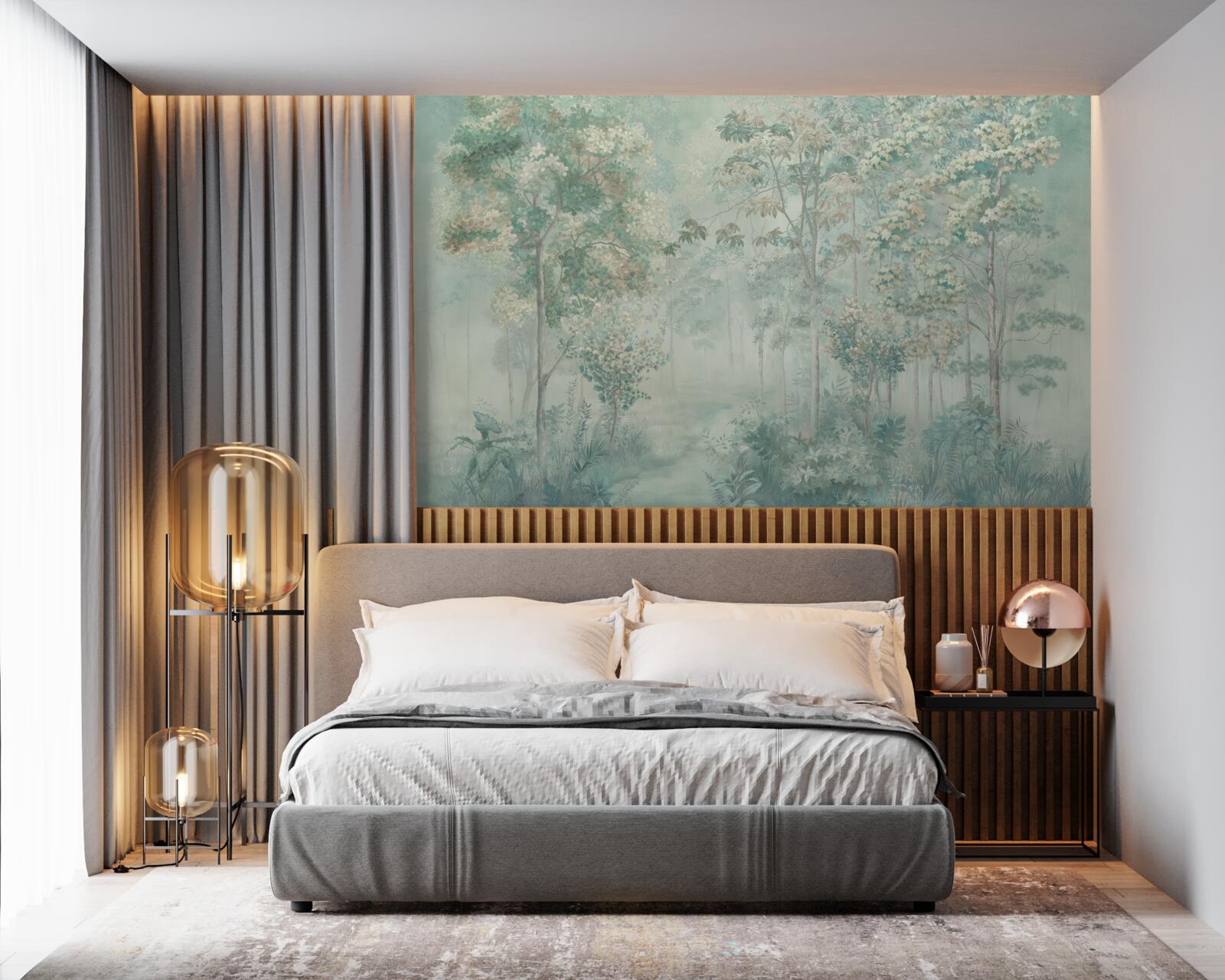 Fotobehang mysterieus bos gehuld in mist