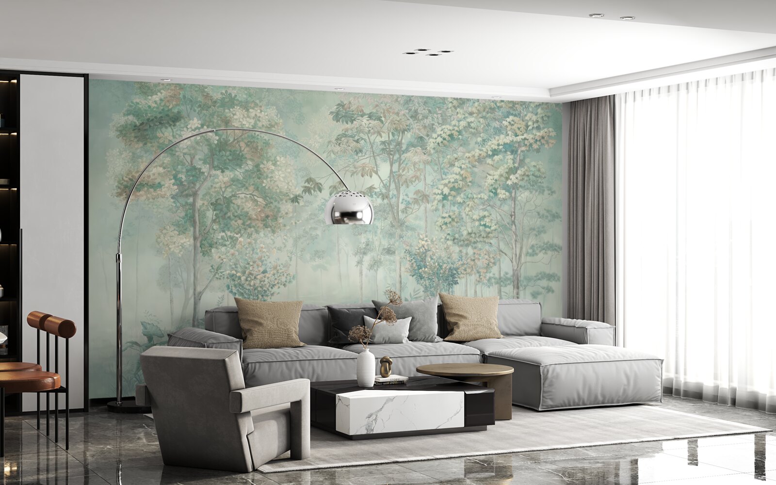 Fotobehang mysterieus bos gehuld in mist