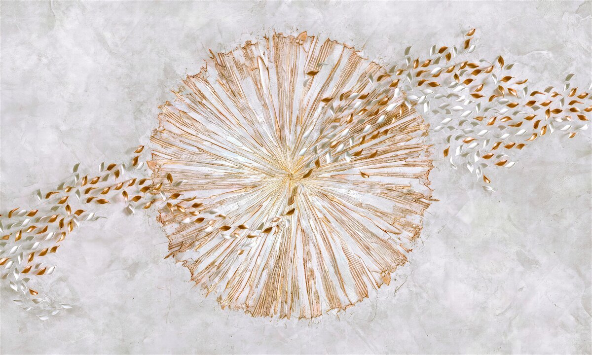 Fotobehang cirkel van goud en drijvende bloemblaadjes