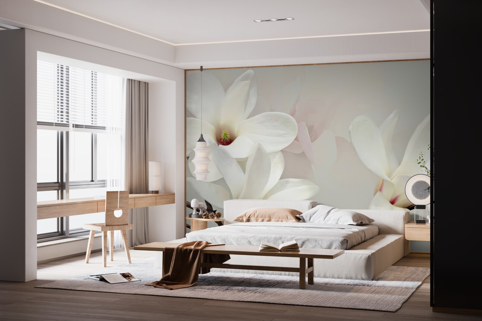 Fotobehang grote witte bloemen in volle bloei