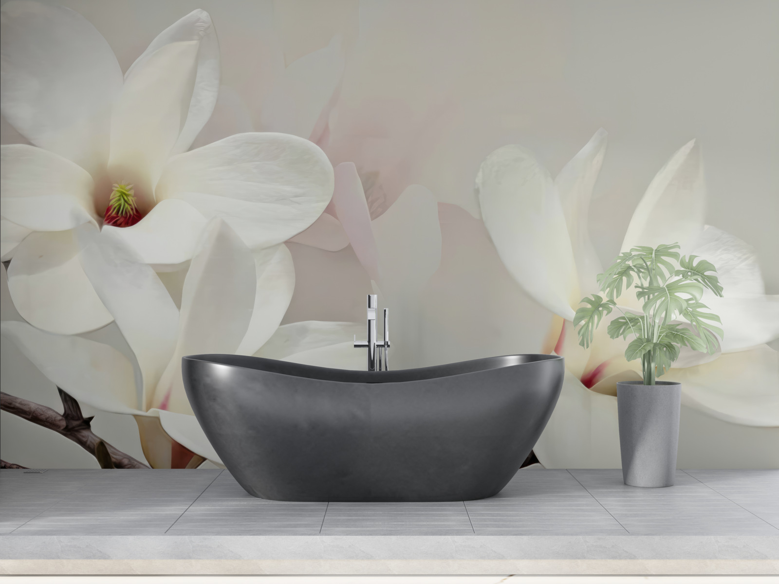 Fotobehang grote witte bloemen in volle bloei