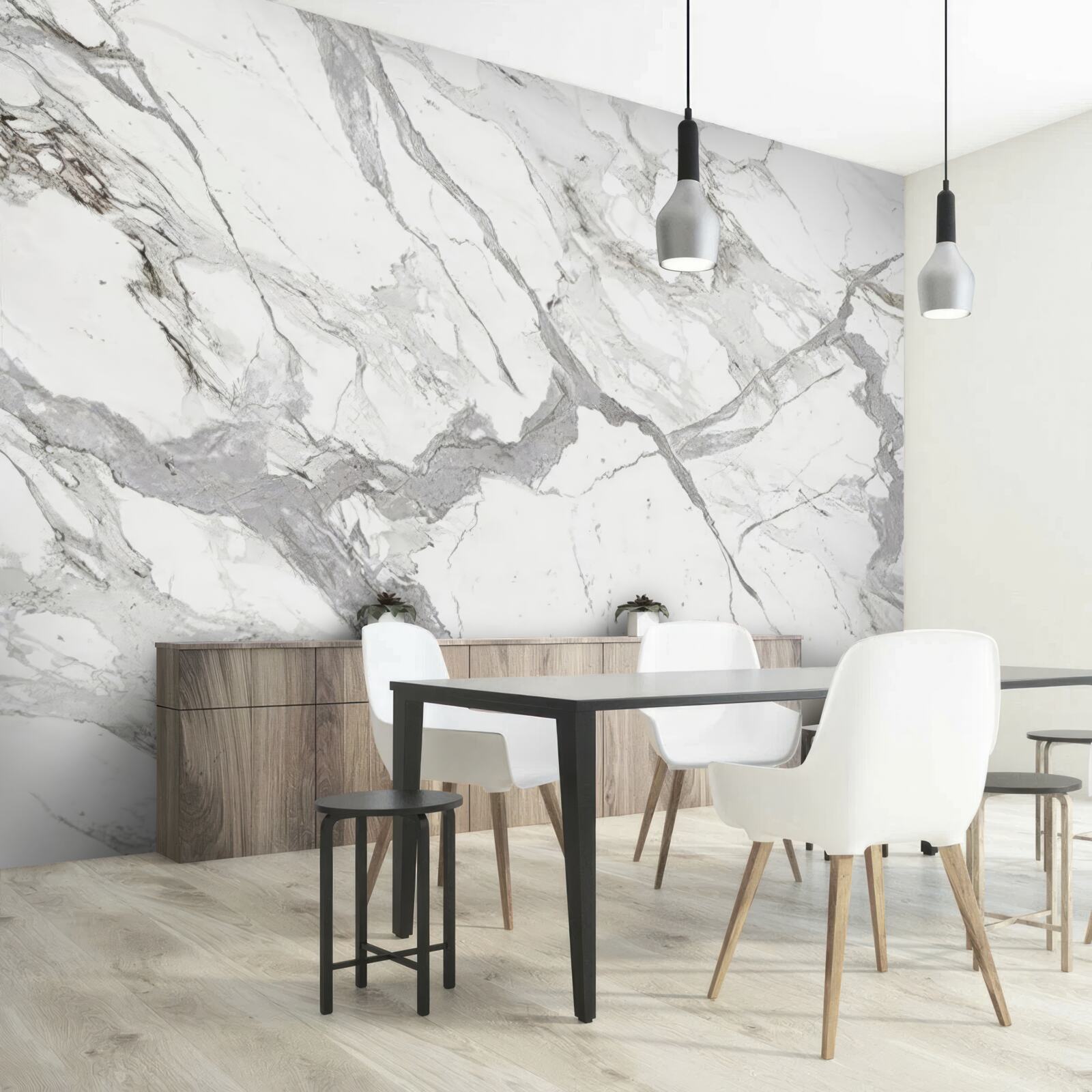 Fotobehang wit marmer met grijze tint