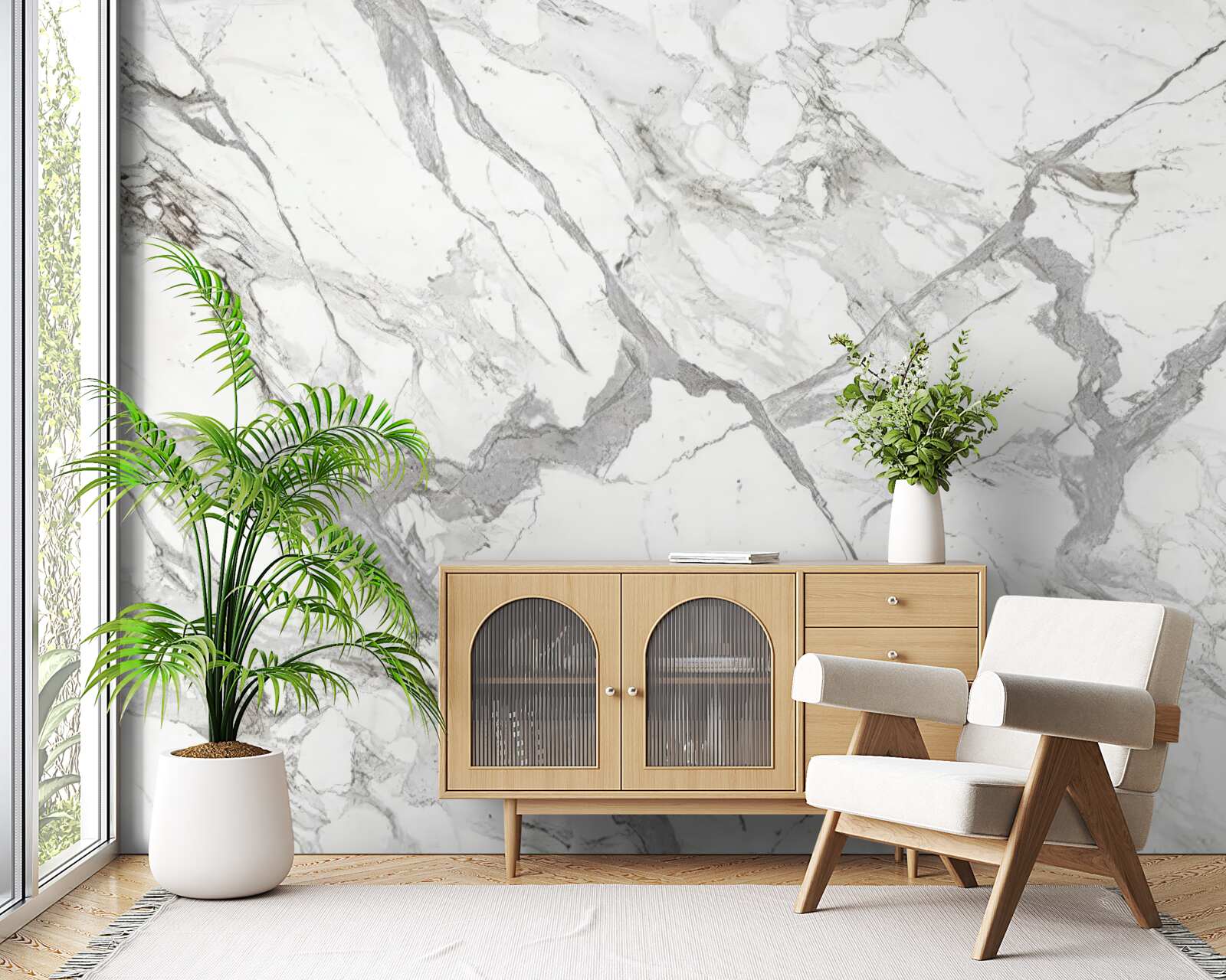 Fotobehang wit marmer met grijze tint