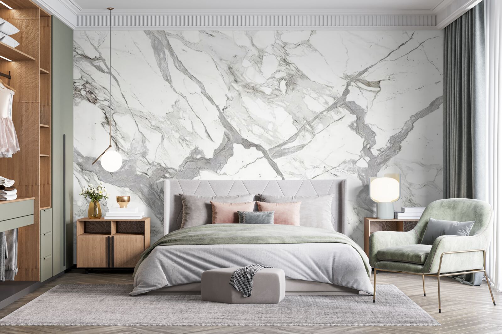 Fotobehang wit marmer met grijze tint