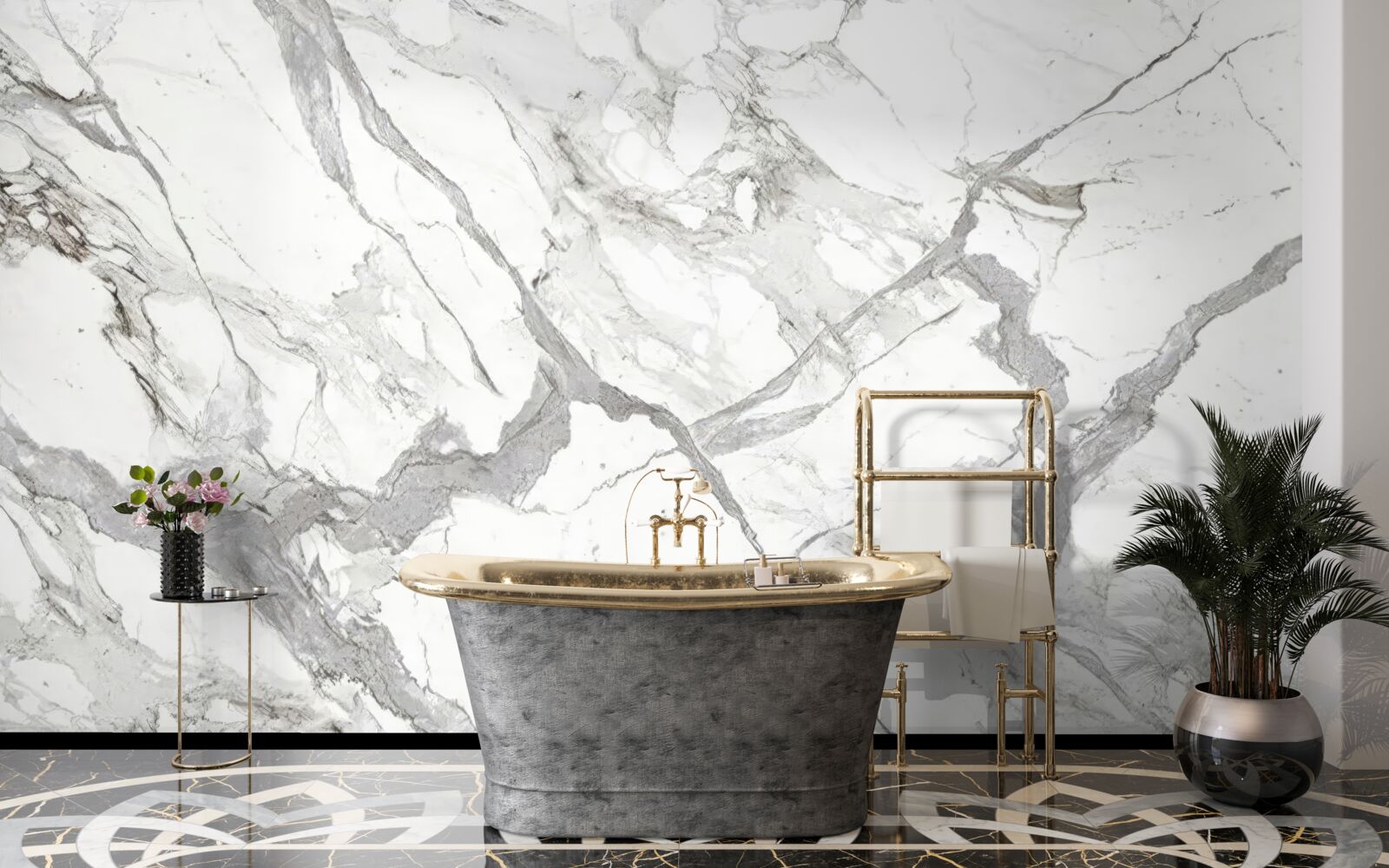Fotobehang wit marmer met grijze tint