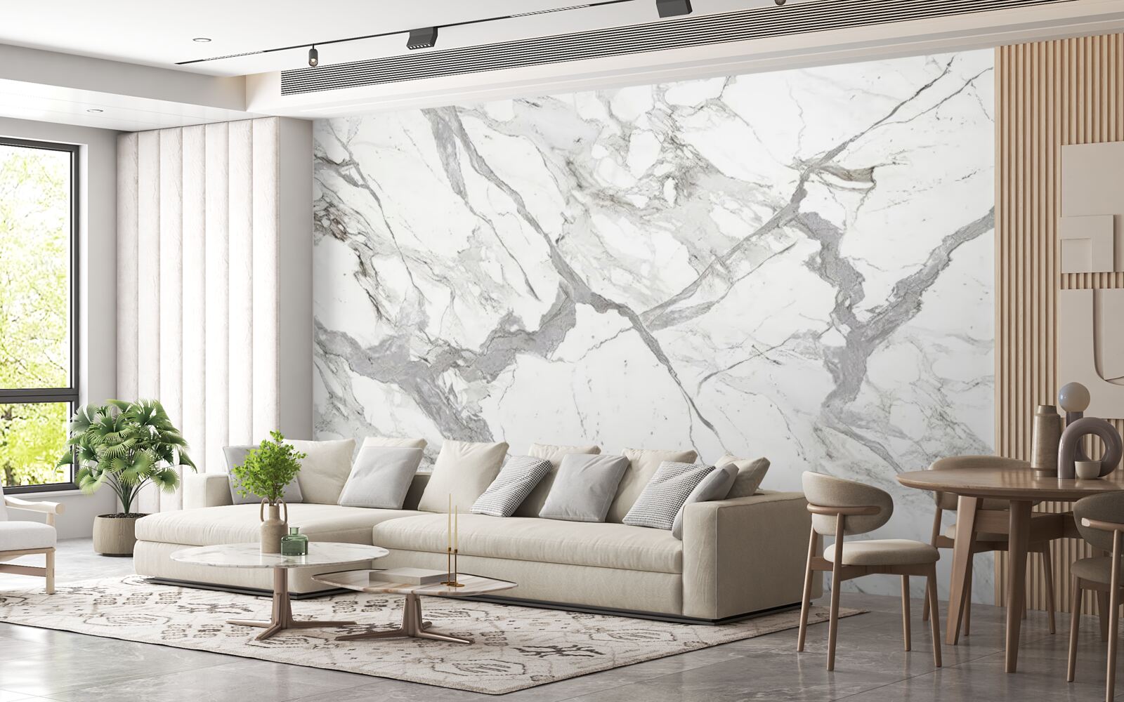 Fotobehang wit marmer met grijze tint