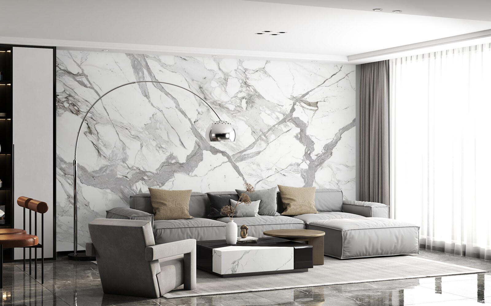 Fotobehang wit marmer met grijze tint