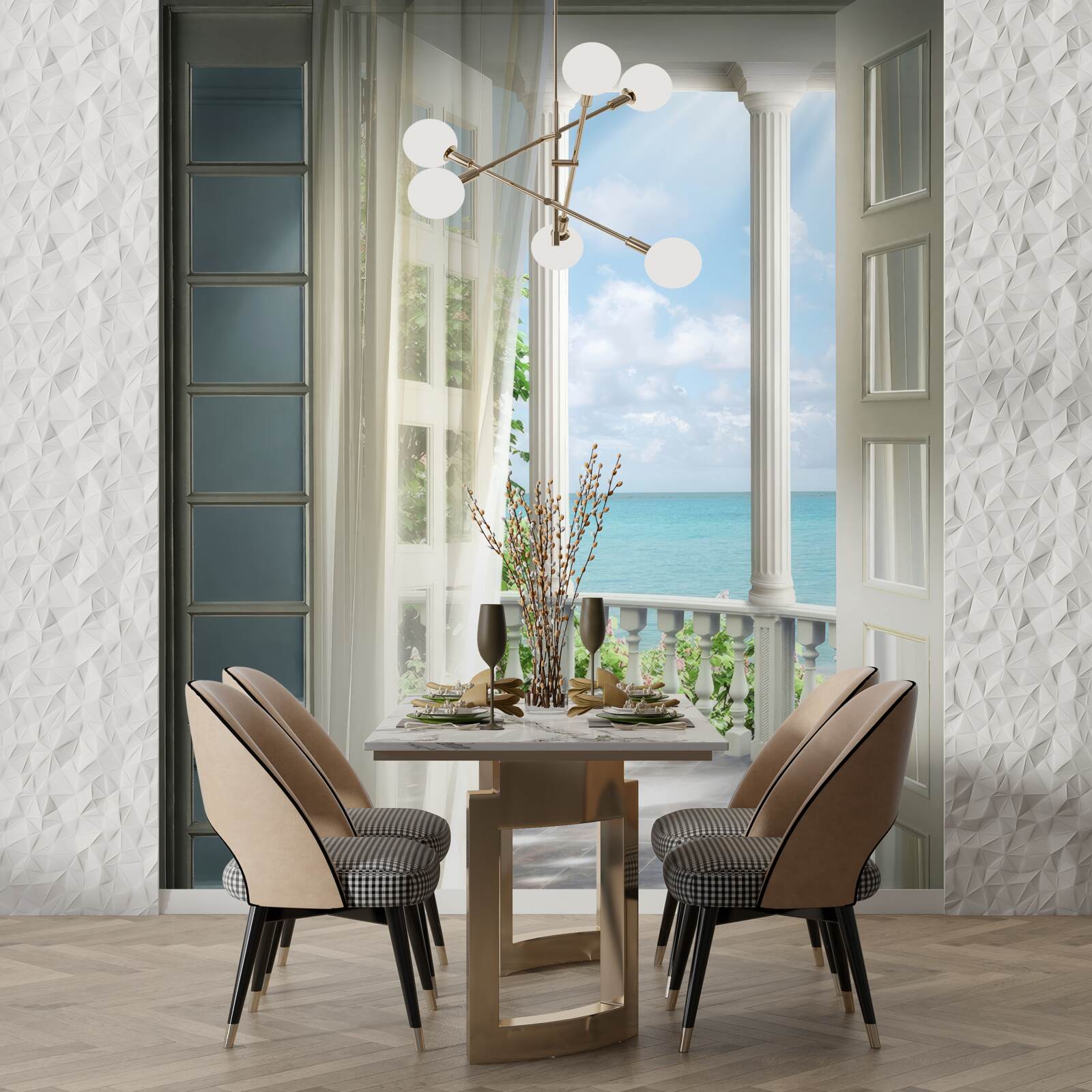 Fotobehang de deur naar het balkon staat open