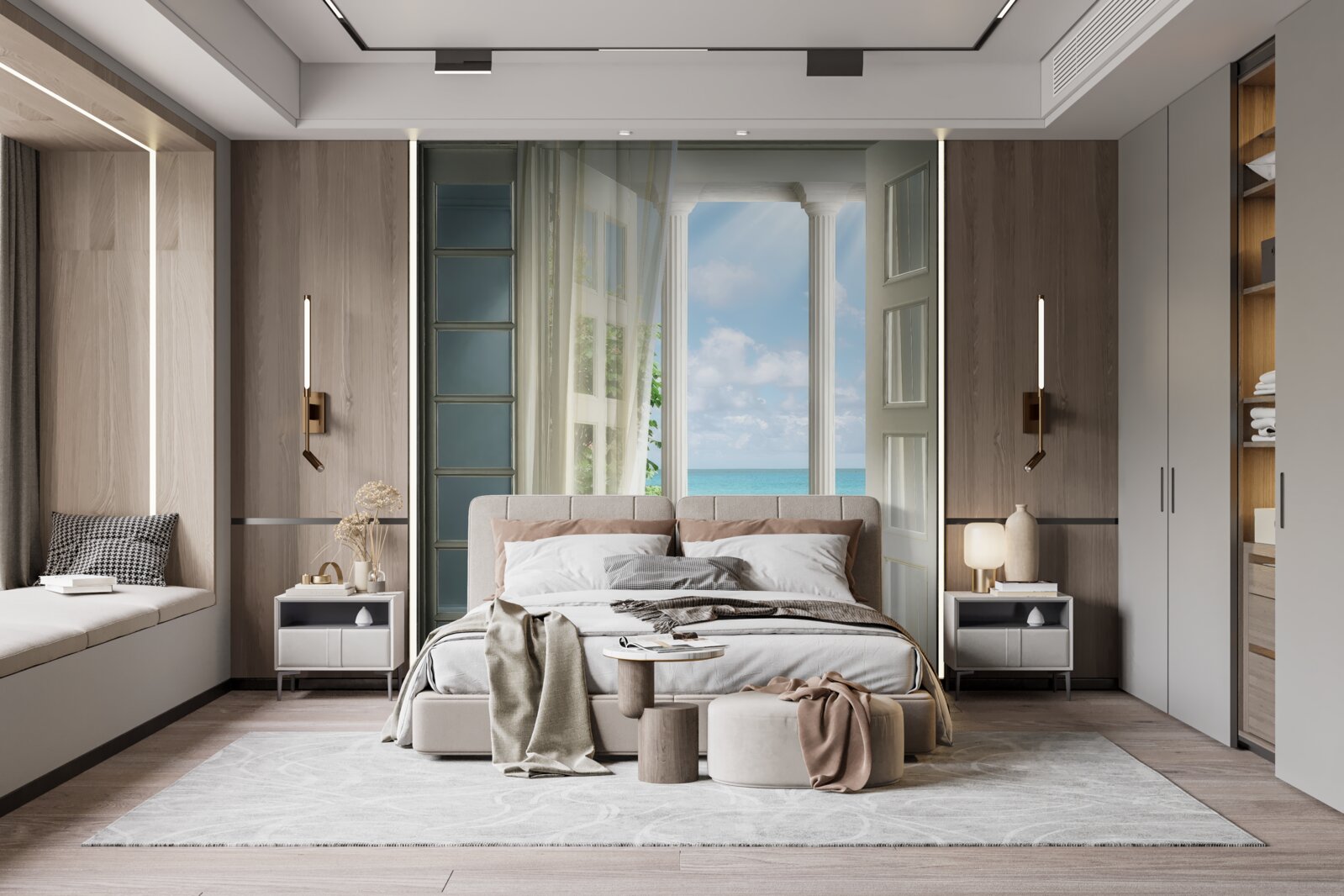 Fotobehang de deur naar het balkon staat open