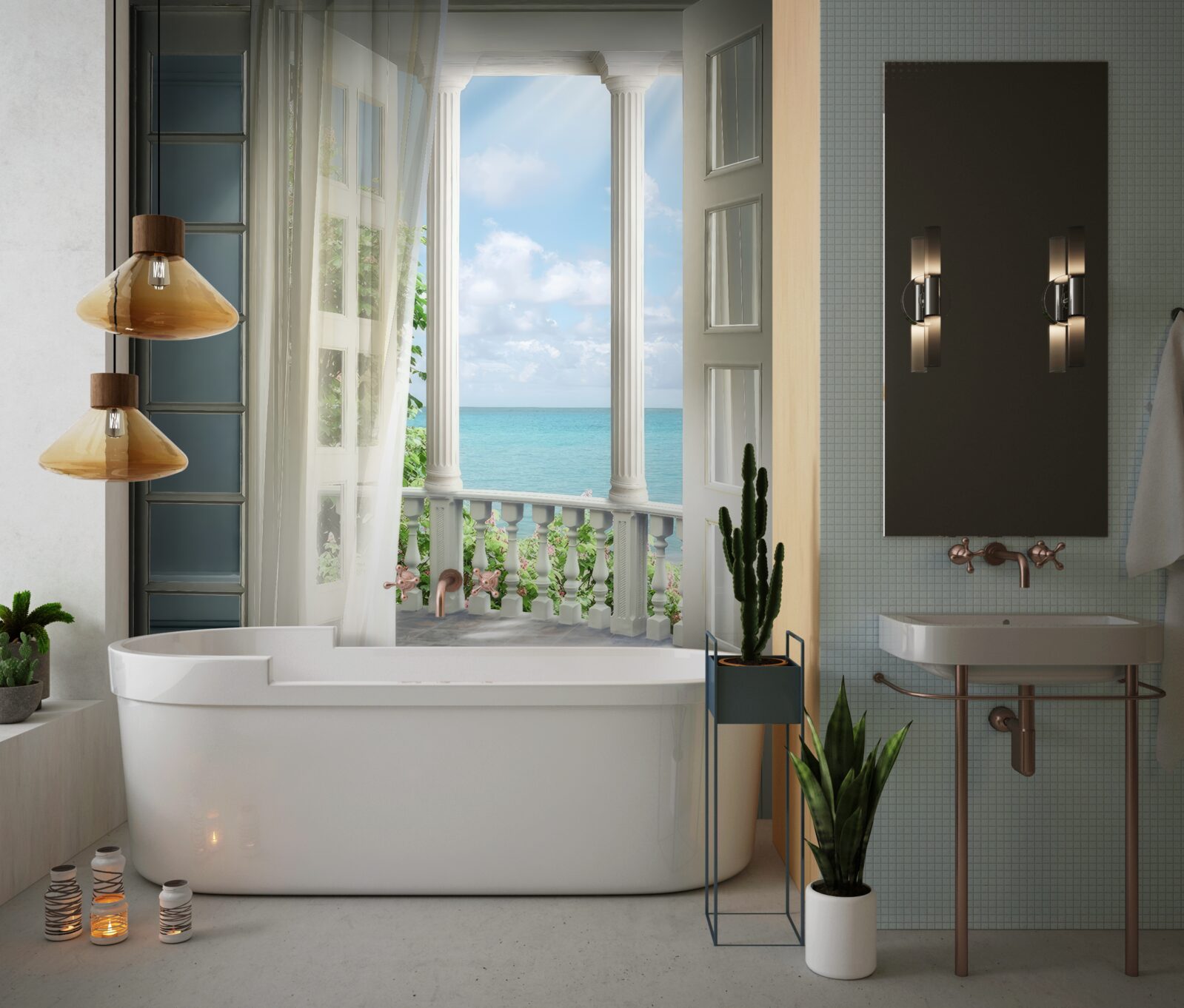 Fotobehang de deur naar het balkon staat open