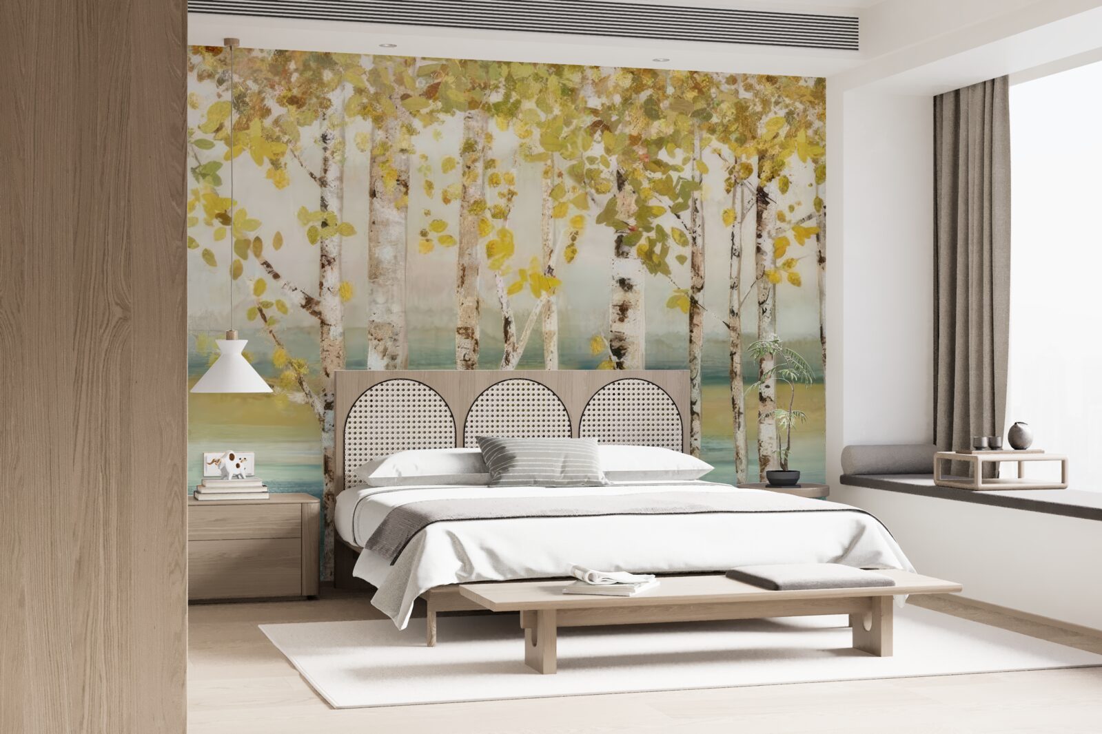 Fotobehang bomen met gele bladeren staan bij water