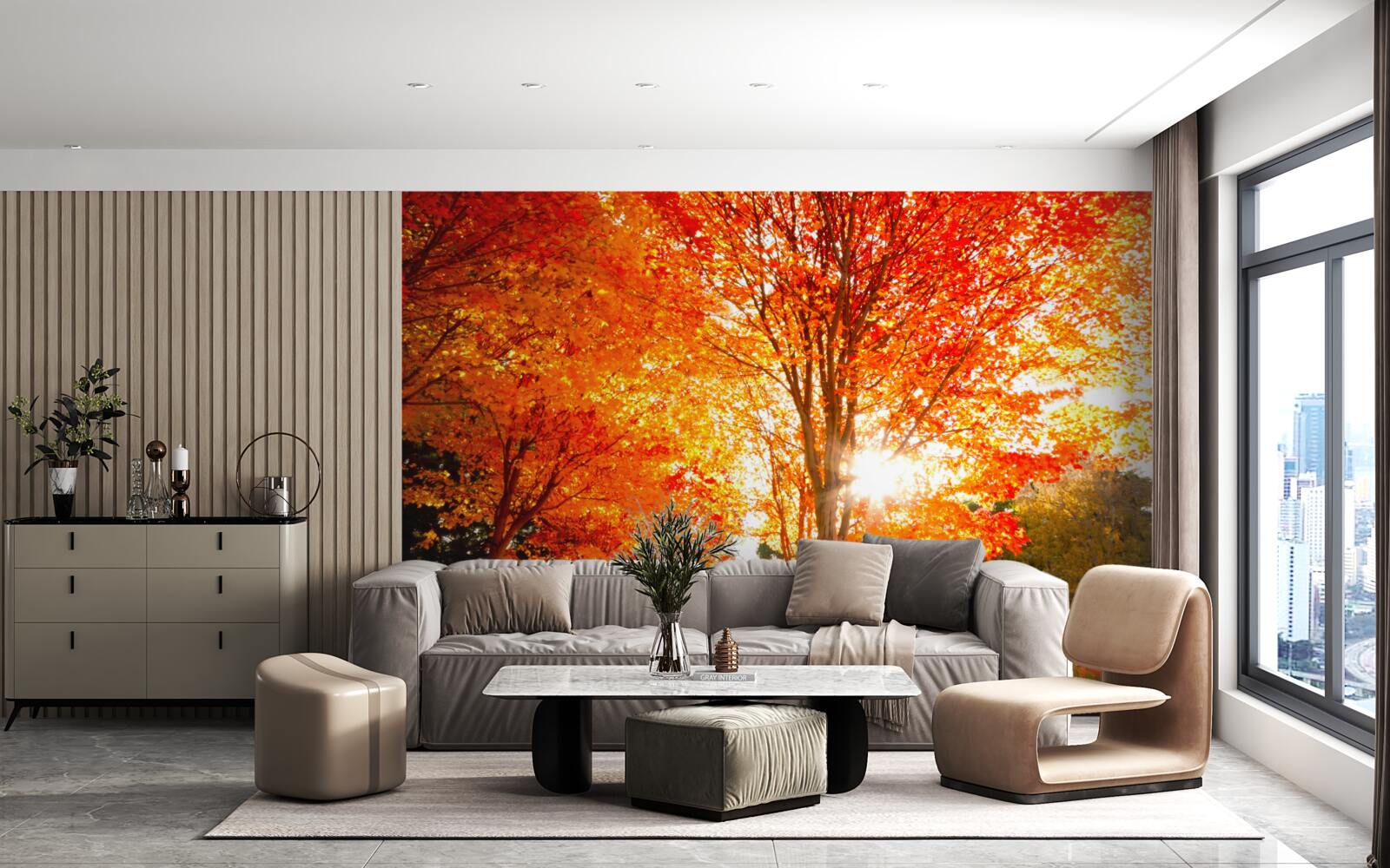 Fotobehang bos vol herfstkleuren