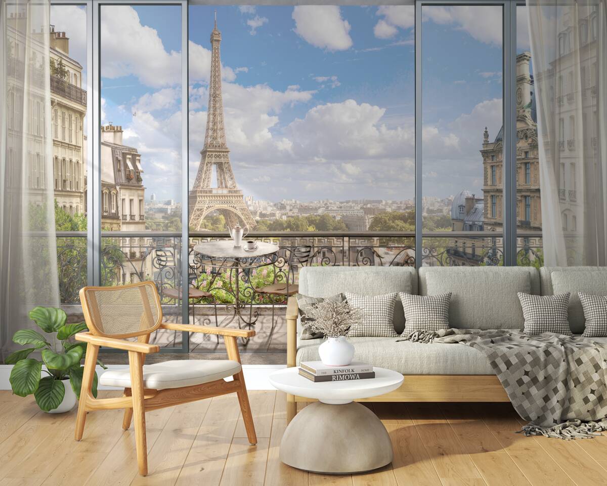 Fotobehang uitzicht op de eiffeltoren vanaf het balkon