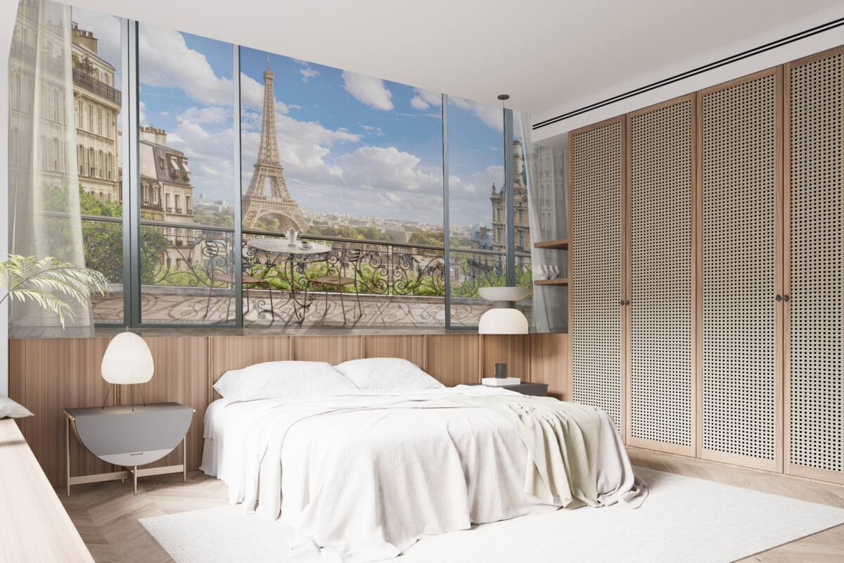 Fotobehang uitzicht op de eiffeltoren vanaf het balkon