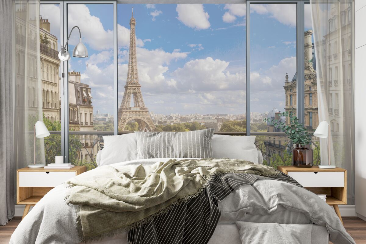 Fotobehang uitzicht op de eiffeltoren vanaf het balkon