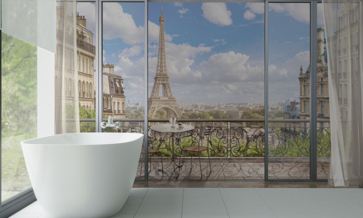 Fotobehang uitzicht op de eiffeltoren vanaf het balkon