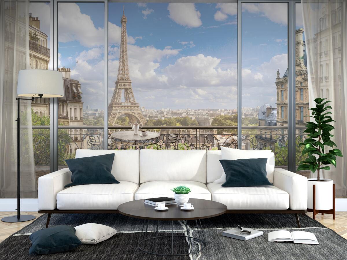 Fotobehang uitzicht op de eiffeltoren vanaf het balkon