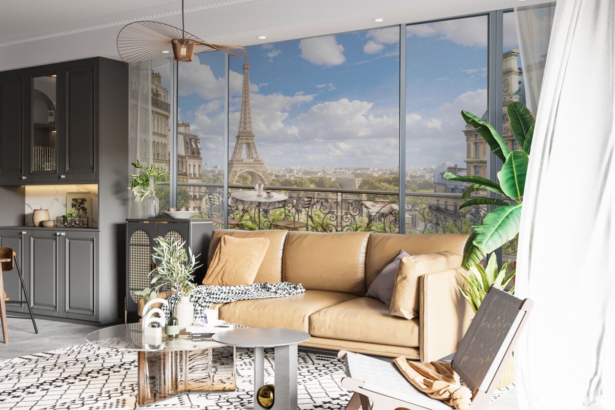 Fotobehang uitzicht op de eiffeltoren vanaf het balkon