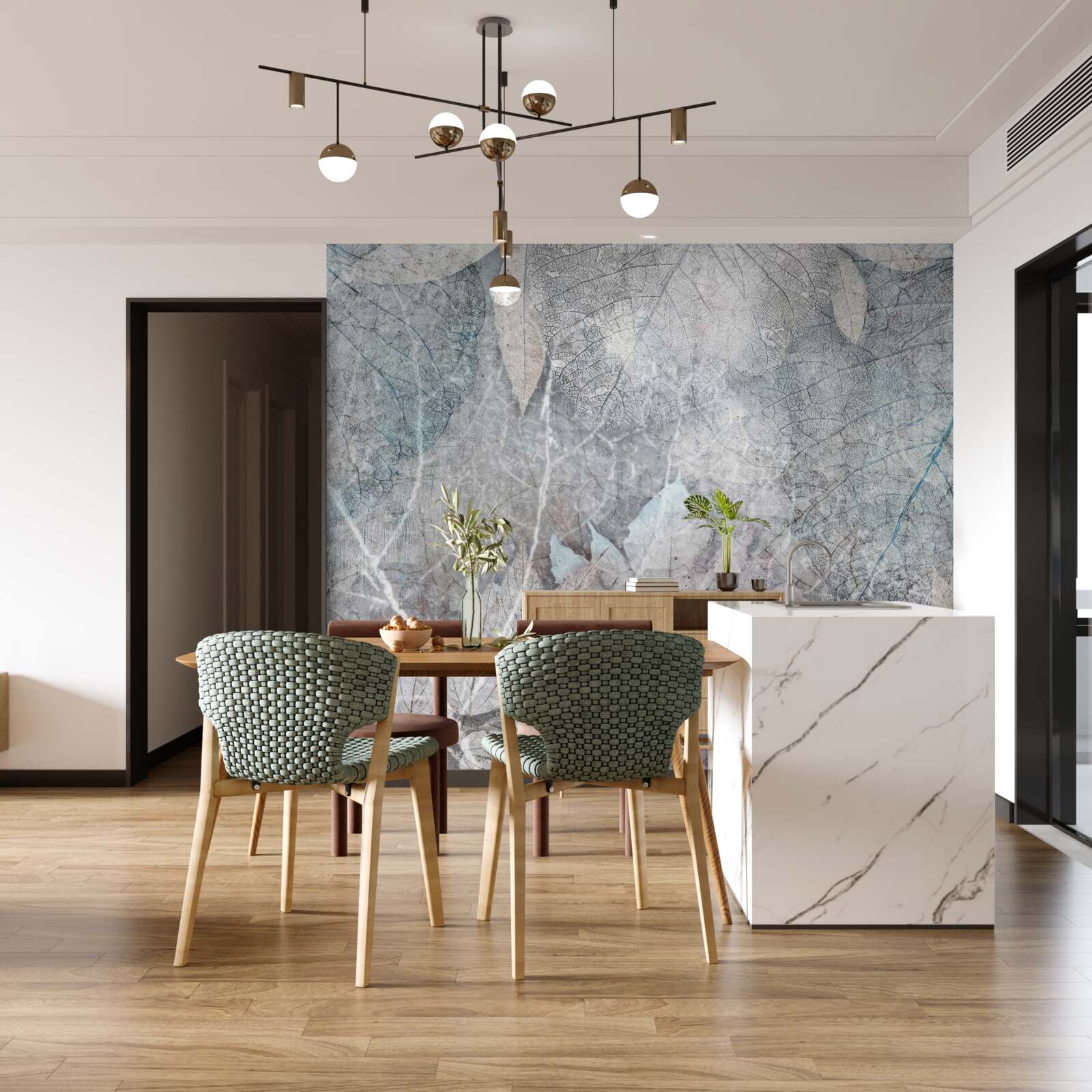 Fotobehang verzameling gedroogde planten op grijze achtergrond