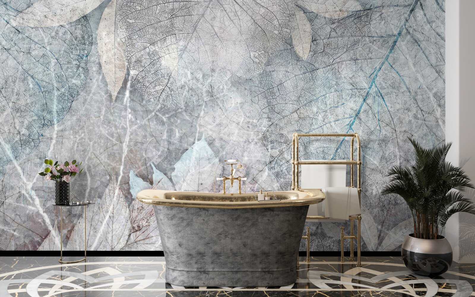 Fotobehang verzameling gedroogde planten op grijze achtergrond