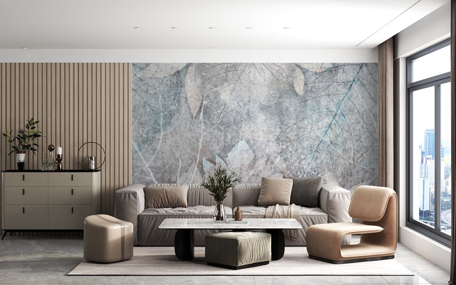 Fotobehang verzameling gedroogde planten op grijze achtergrond