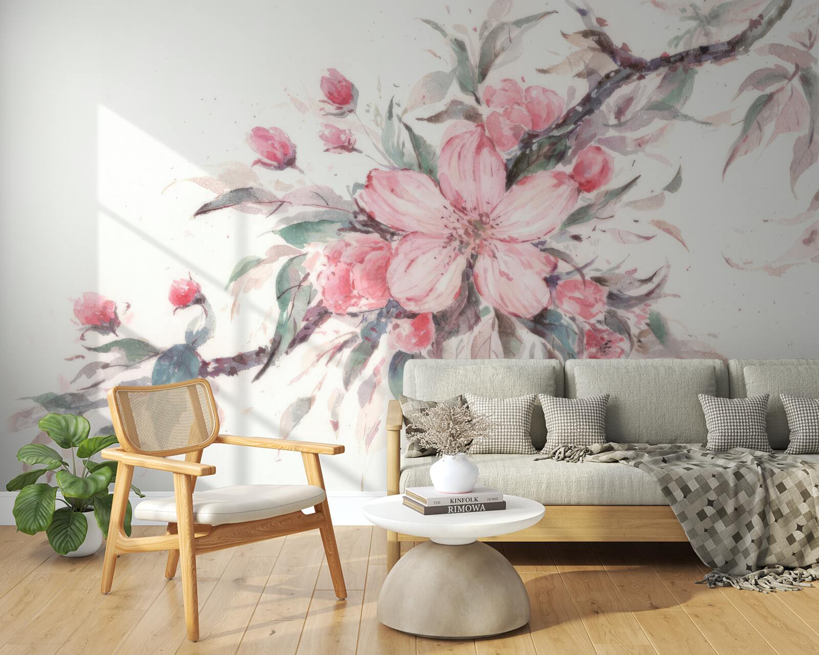 Fotobehang tak met een bloeiende roze bloem