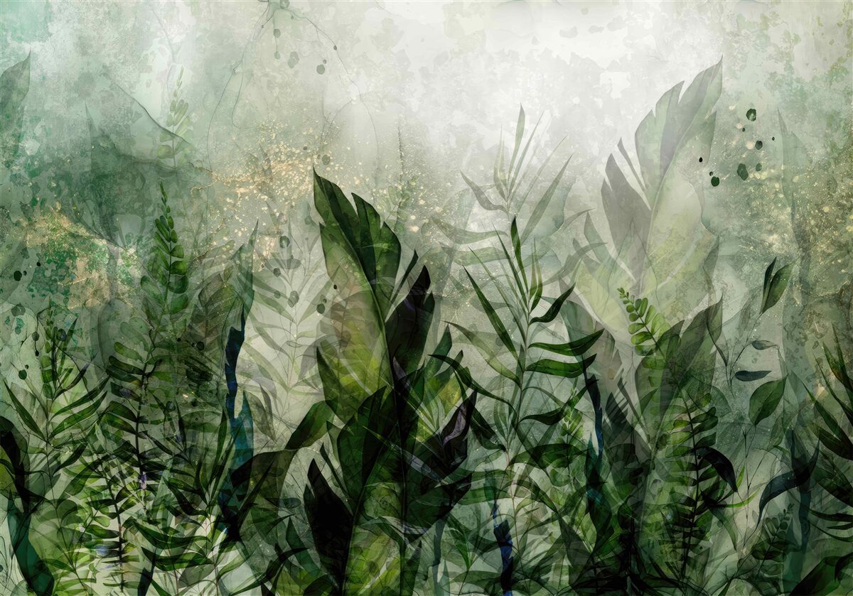 Fotobehang groene bladeren in een abstracte stijl